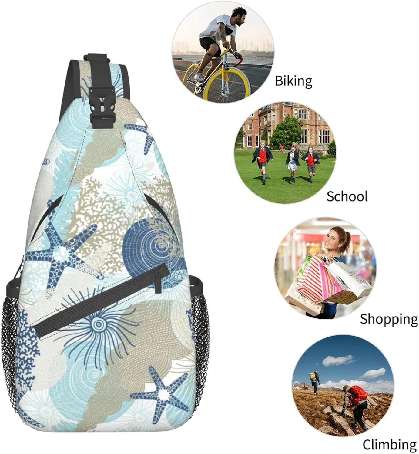 Crossbody Sling Backpack Sling Bag Chest Bag Shoulder Bag Travel Hiking Daypack For Men Women-Algae Corals And Seashells