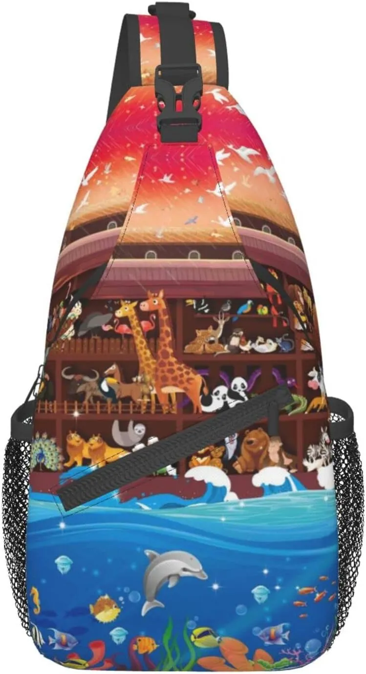 Crossbody Sling Backpack Sling Bag Chest Bag Shoulder Bag Travel Hiking Daypack For Men Women-Animals On Noah'S Ark
