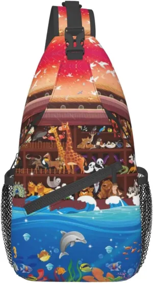 Crossbody Sling Backpack Sling Bag Chest Bag Shoulder Bag Travel Hiking Daypack For Men Women-Animals On Noah'S Ark