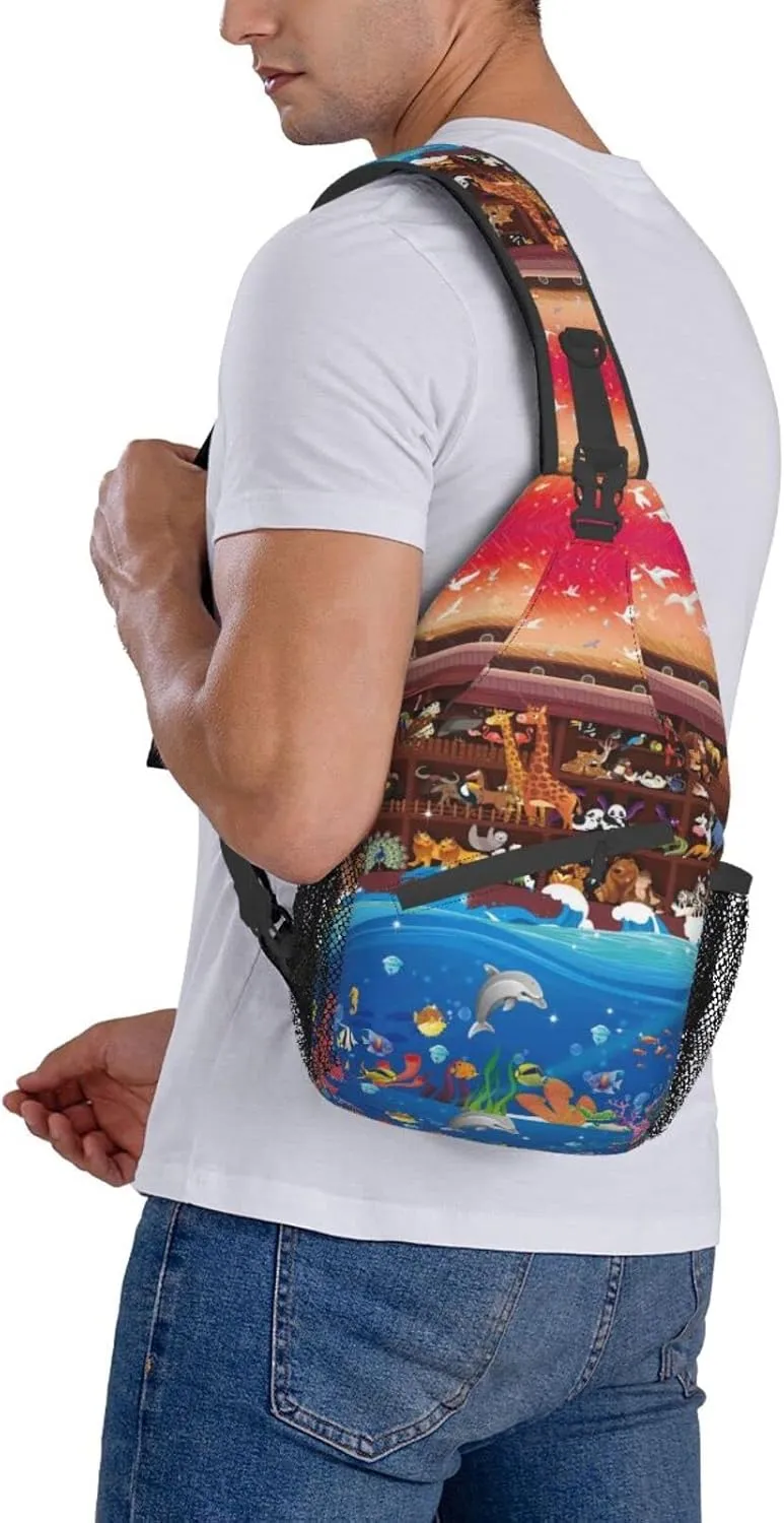Crossbody Sling Backpack Sling Bag Chest Bag Shoulder Bag Travel Hiking Daypack For Men Women-Animals On Noah'S Ark