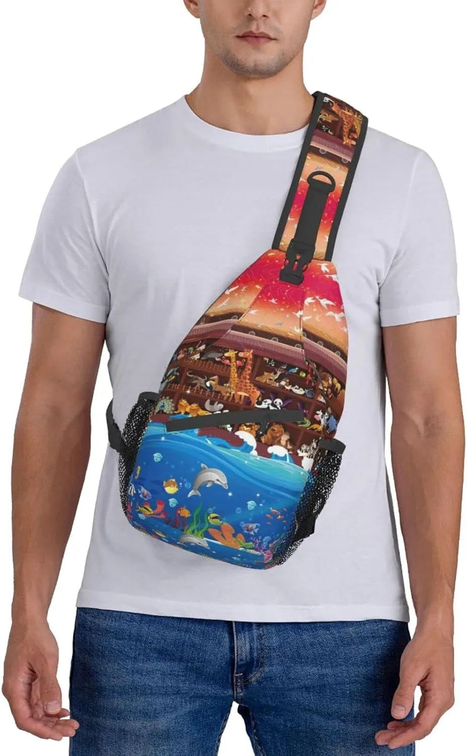 Crossbody Sling Backpack Sling Bag Chest Bag Shoulder Bag Travel Hiking Daypack For Men Women-Animals On Noah'S Ark