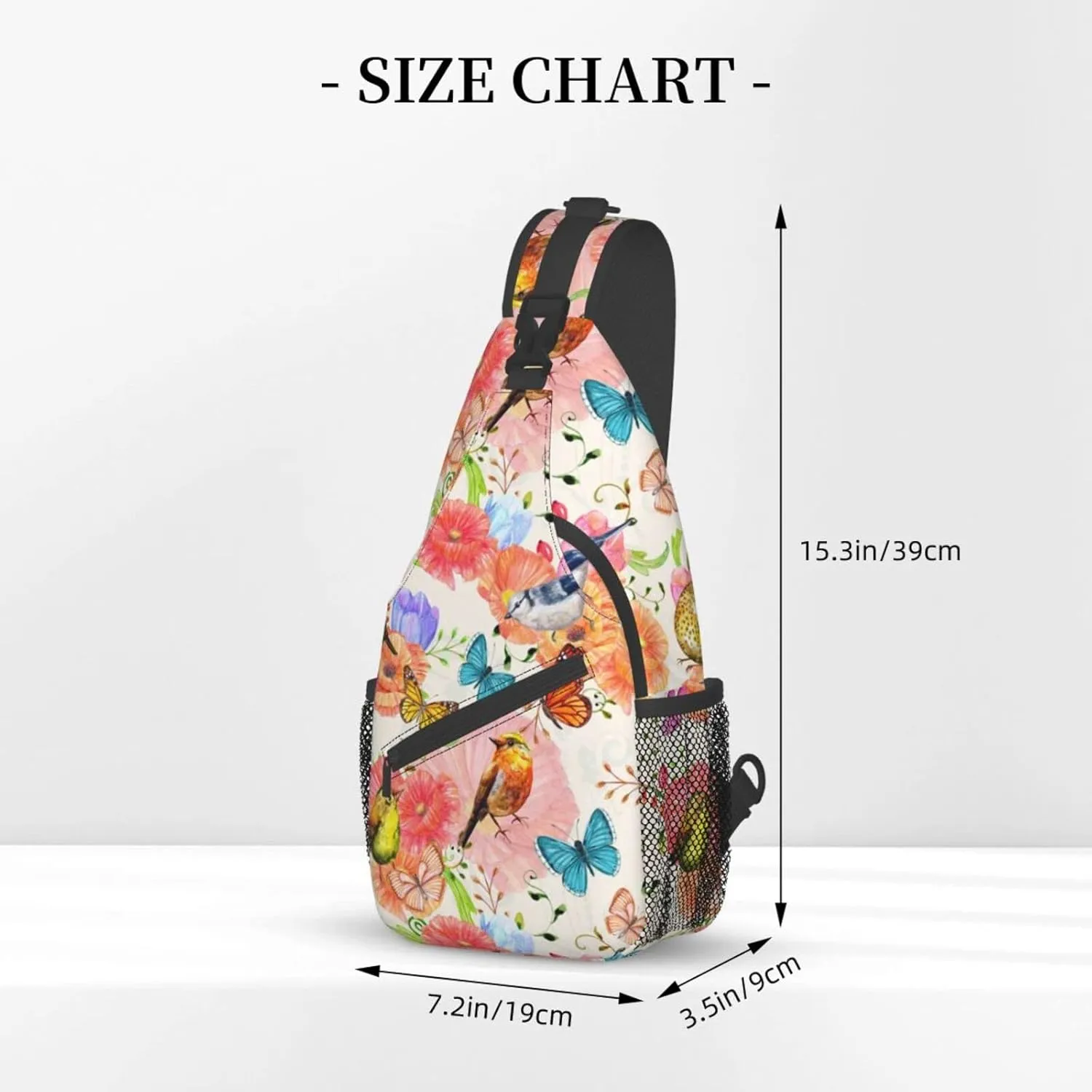 Crossbody Sling Backpack Sling Bag Chest Bag Shoulder Bag Travel Hiking Daypack For Men Women-Flowers And Birds Watercolor
