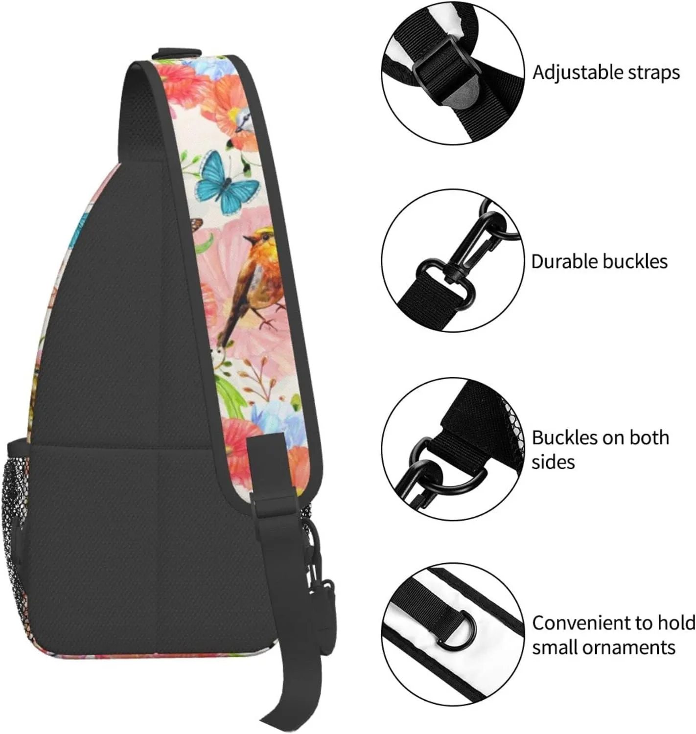 Crossbody Sling Backpack Sling Bag Chest Bag Shoulder Bag Travel Hiking Daypack For Men Women-Flowers And Birds Watercolor