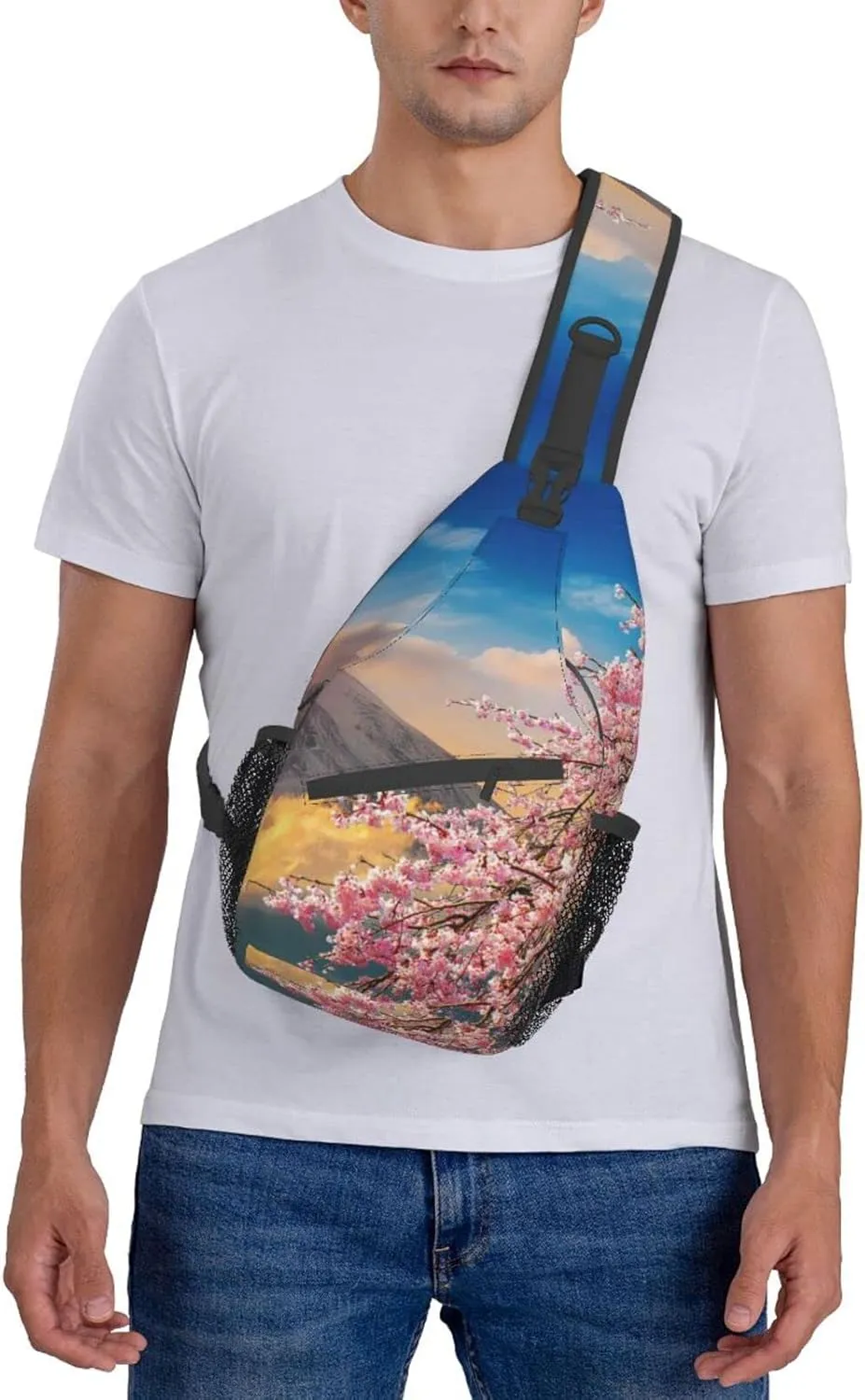 Crossbody Sling Backpack Sling Bag Chest Bag Shoulder Bag Travel Hiking Daypack For Men Women-Fuji Mountain And Cherry Blossoms In Spring