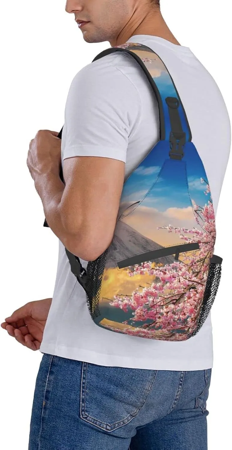 Crossbody Sling Backpack Sling Bag Chest Bag Shoulder Bag Travel Hiking Daypack For Men Women-Fuji Mountain And Cherry Blossoms In Spring