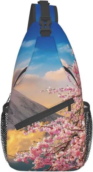 Crossbody Sling Backpack Sling Bag Chest Bag Shoulder Bag Travel Hiking Daypack For Men Women-Fuji Mountain And Cherry Blossoms In Spring
