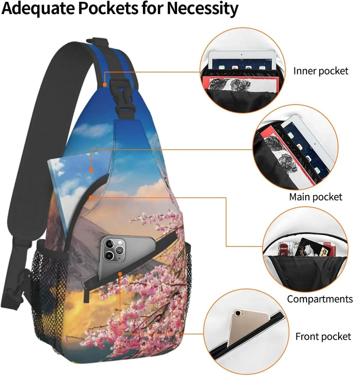 Crossbody Sling Backpack Sling Bag Chest Bag Shoulder Bag Travel Hiking Daypack For Men Women-Fuji Mountain And Cherry Blossoms In Spring
