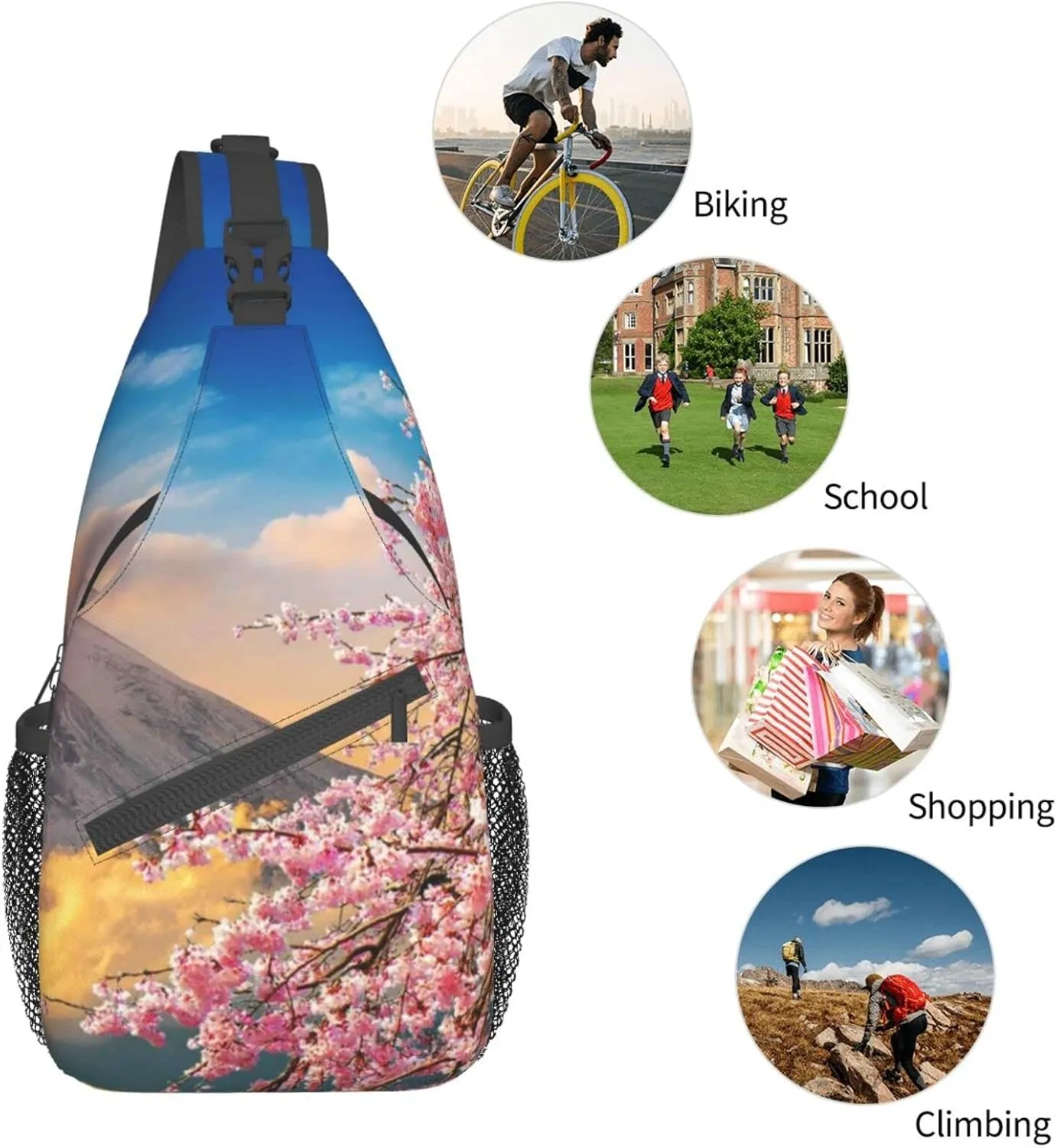 Crossbody Sling Backpack Sling Bag Chest Bag Shoulder Bag Travel Hiking Daypack For Men Women-Fuji Mountain And Cherry Blossoms In Spring