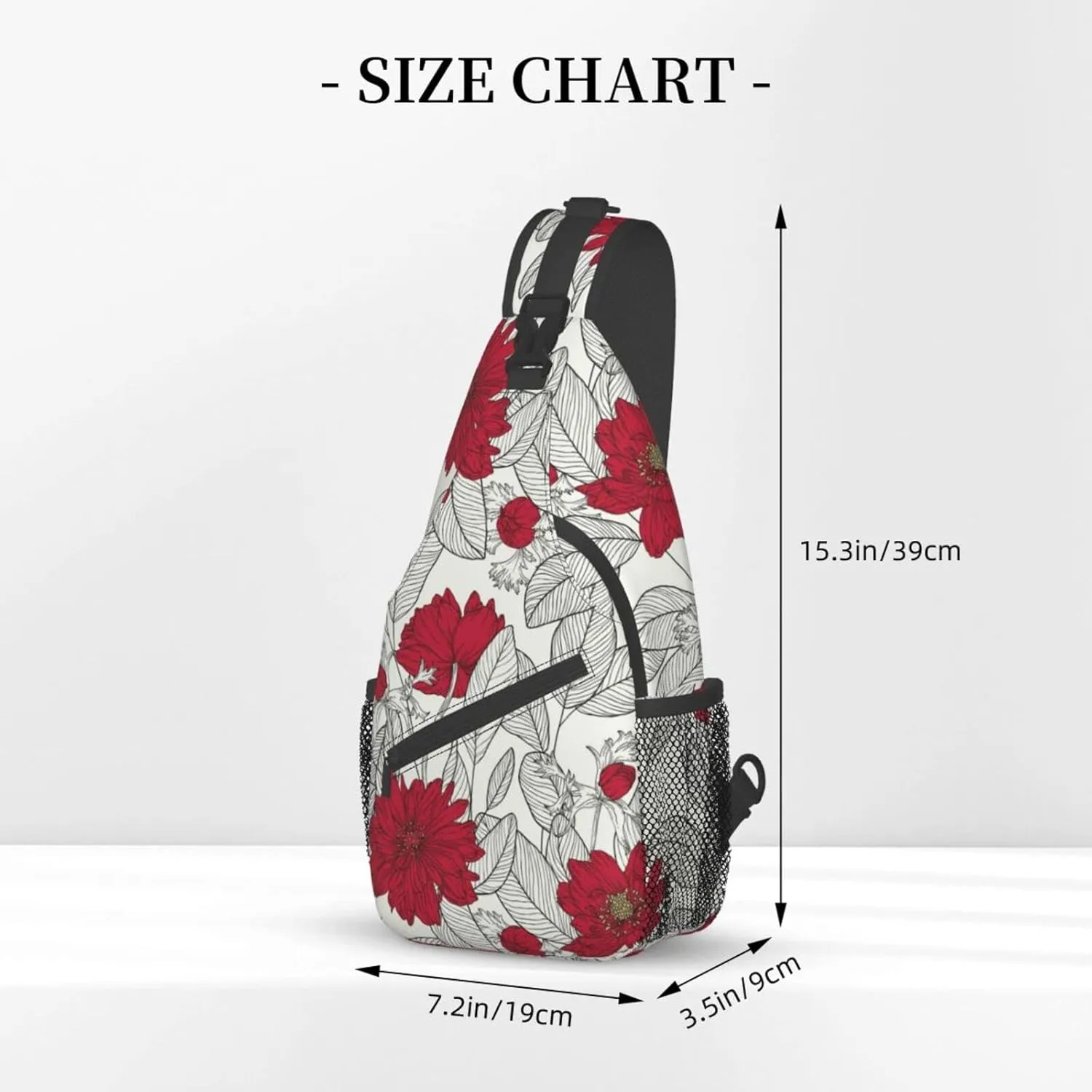 Crossbody Sling Backpack Sling Bag Chest Bag Shoulder Bag Travel Hiking Daypack For Men Women-Leaves And Anemone Flowers In Red Grey