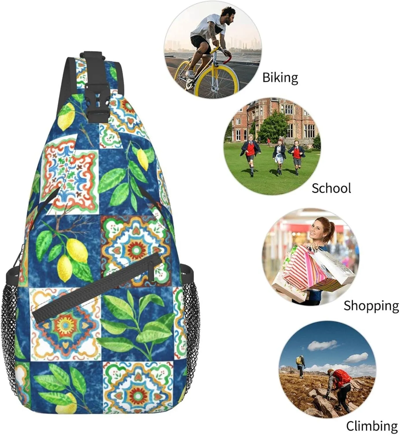 Crossbody Sling Backpack Sling Bag Chest Bag Shoulder Bag Travel Hiking Daypack For Men Women-Lemon And Leaves