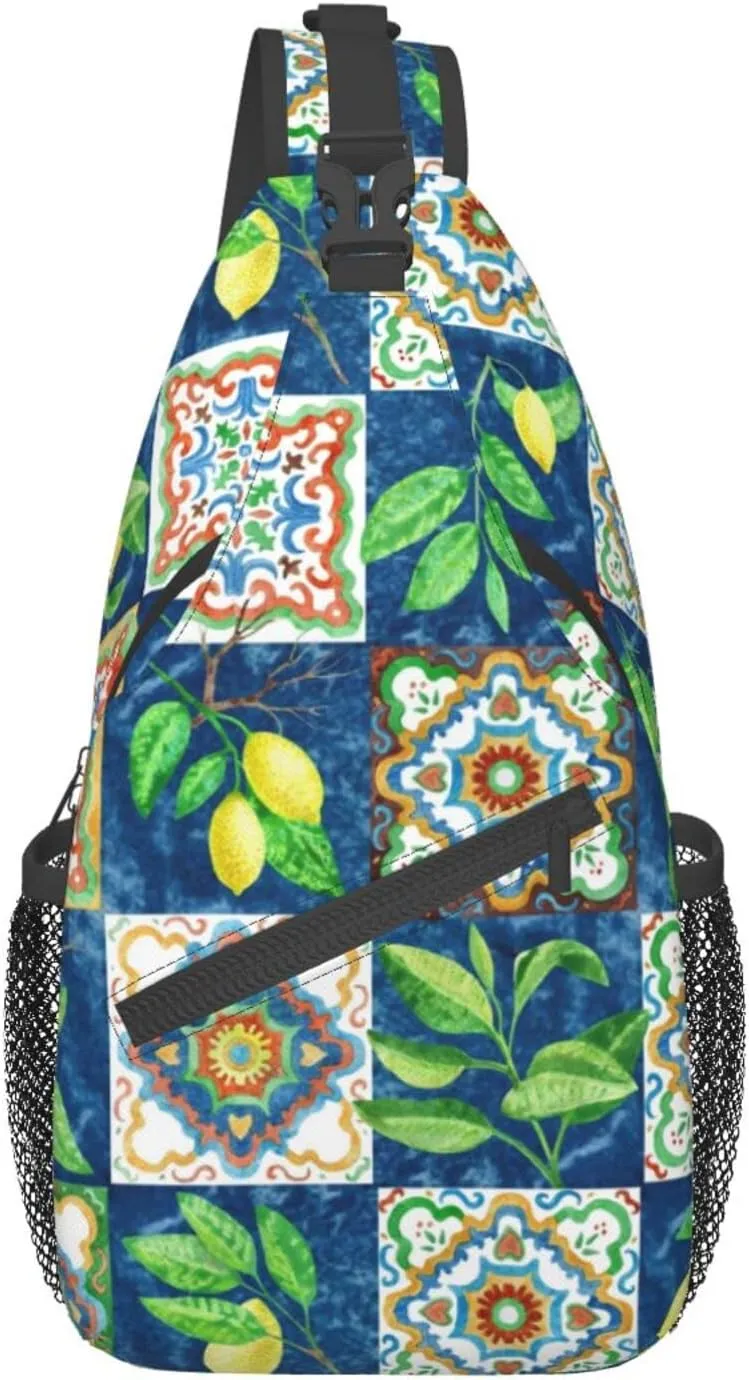 Crossbody Sling Backpack Sling Bag Chest Bag Shoulder Bag Travel Hiking Daypack For Men Women-Lemon And Leaves