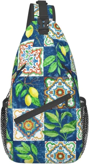 Crossbody Sling Backpack Sling Bag Chest Bag Shoulder Bag Travel Hiking Daypack For Men Women-Lemon And Leaves