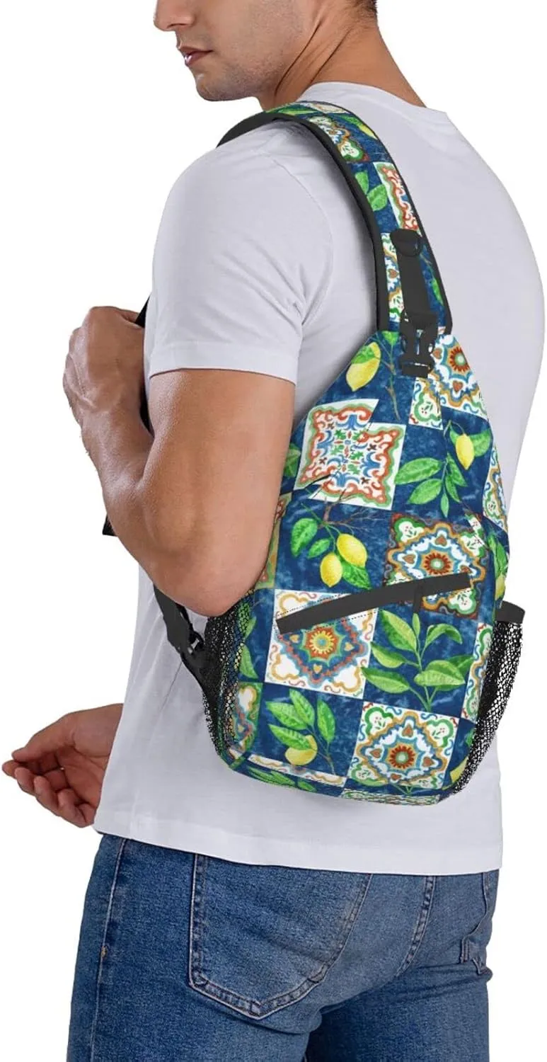 Crossbody Sling Backpack Sling Bag Chest Bag Shoulder Bag Travel Hiking Daypack For Men Women-Lemon And Leaves