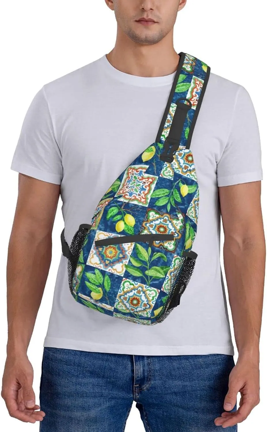 Crossbody Sling Backpack Sling Bag Chest Bag Shoulder Bag Travel Hiking Daypack For Men Women-Lemon And Leaves