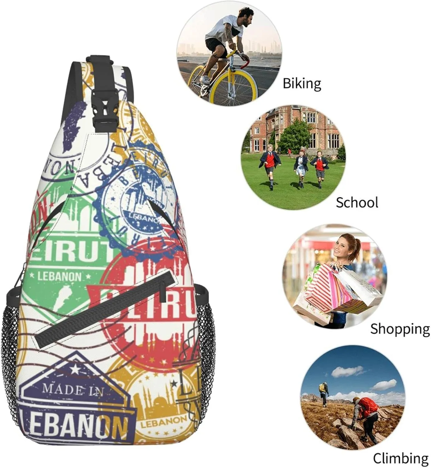 Crossbody Sling Backpack Sling Bag Chest Bag Shoulder Bag Travel Hiking Daypack For Men Women-Travel Stamp