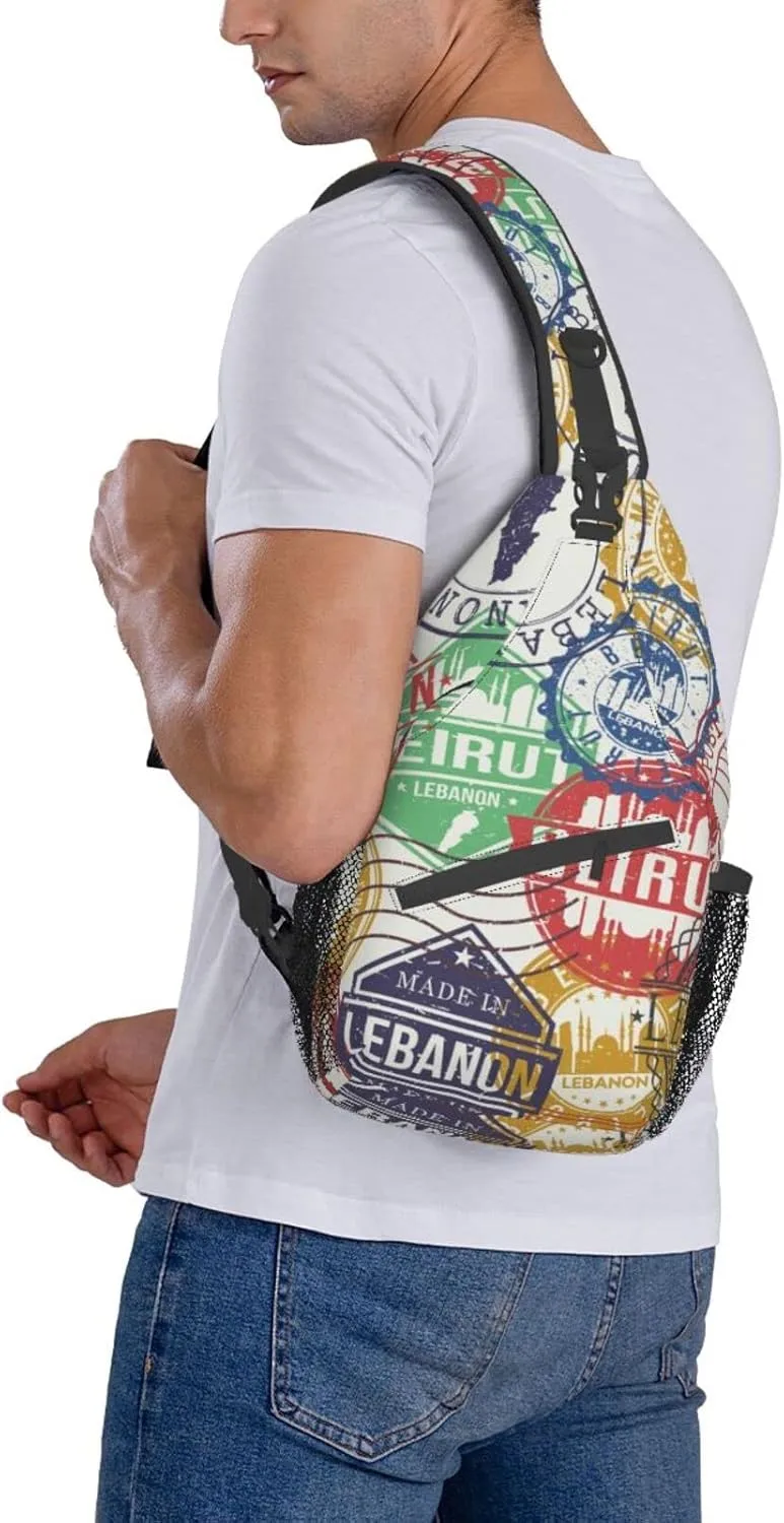Crossbody Sling Backpack Sling Bag Chest Bag Shoulder Bag Travel Hiking Daypack For Men Women-Travel Stamp
