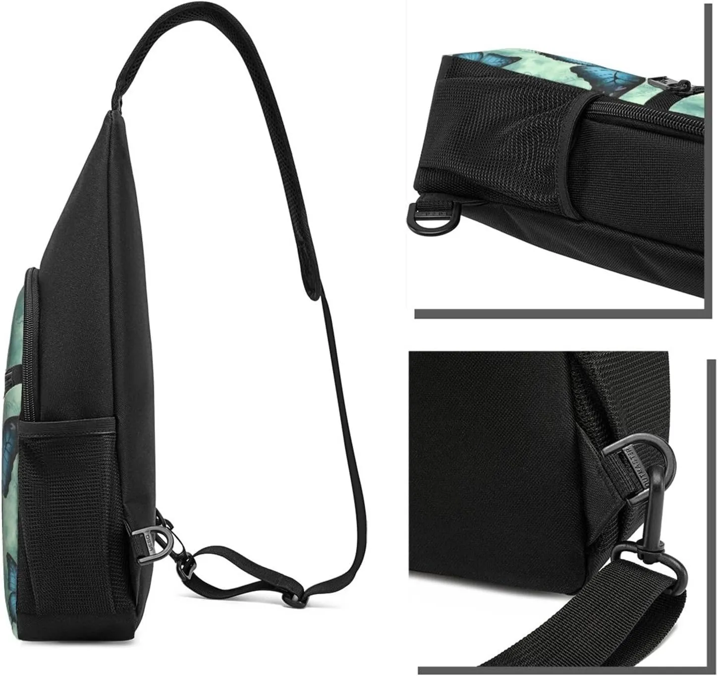 Crossbody Sling Backpack Sling Bag for Men Women Cross Chest Bag Shoulder Bag Blue Butterfly Pattern Travel Hiking Daypack