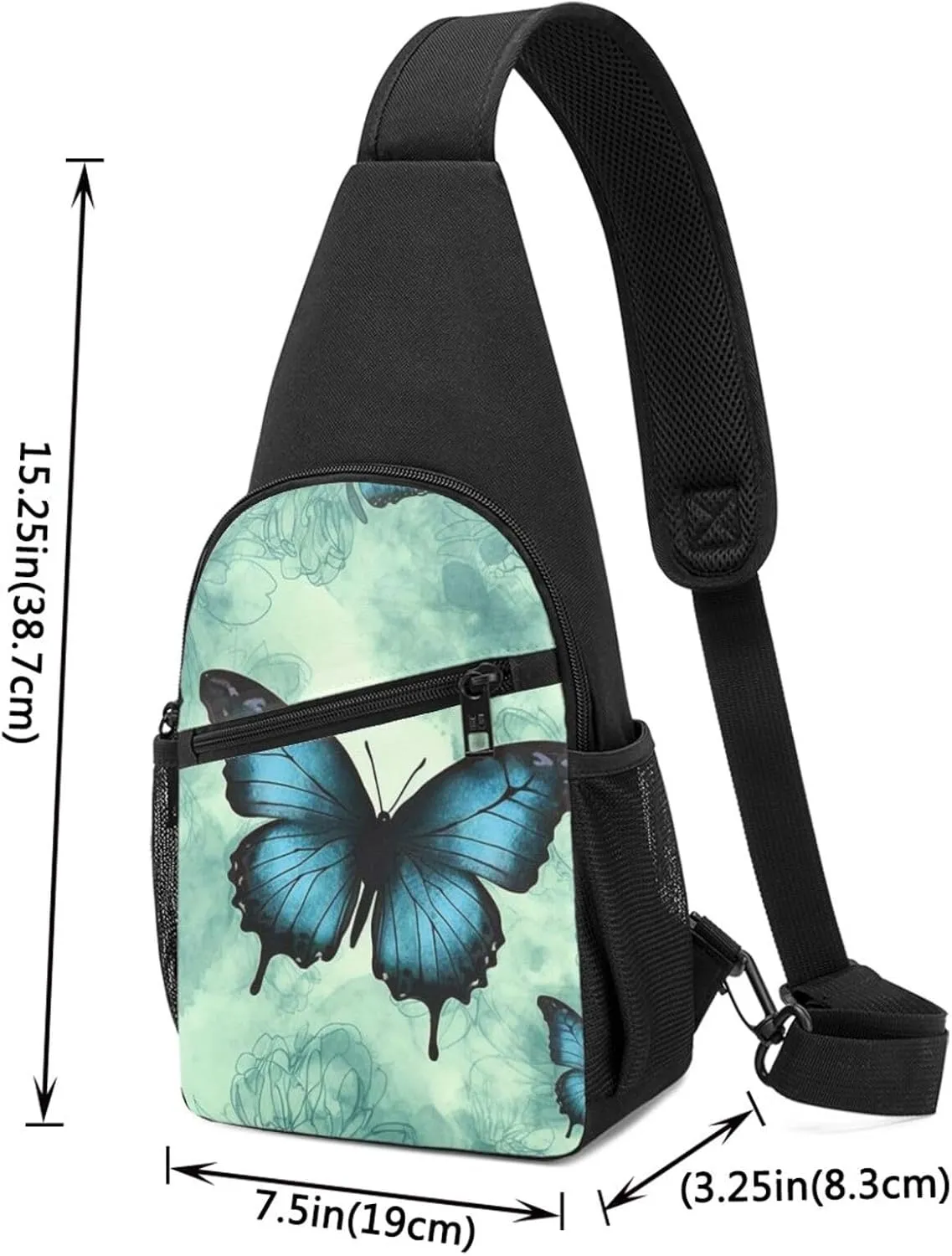 Crossbody Sling Backpack Sling Bag for Men Women Cross Chest Bag Shoulder Bag Blue Butterfly Pattern Travel Hiking Daypack