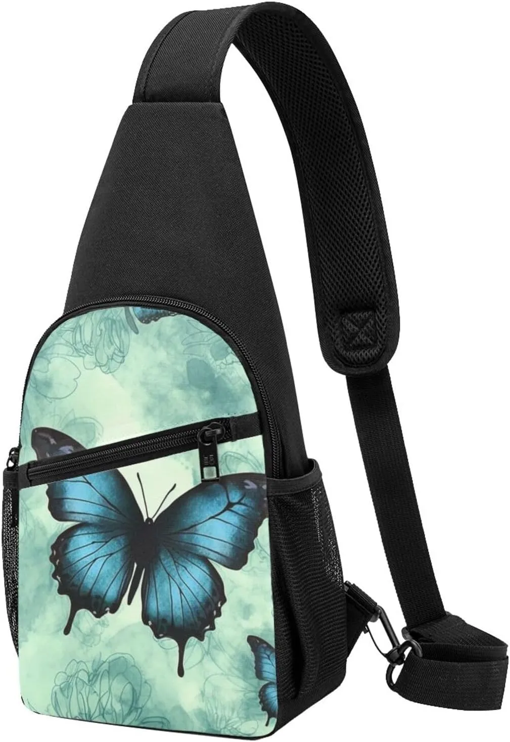 Crossbody Sling Backpack Sling Bag for Men Women Cross Chest Bag Shoulder Bag Blue Butterfly Pattern Travel Hiking Daypack