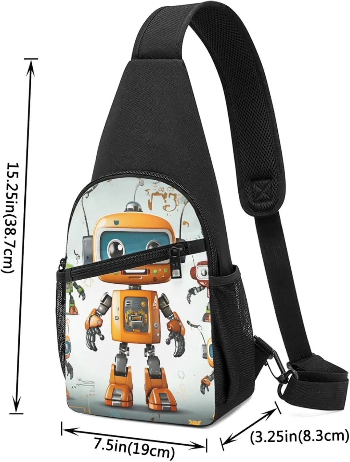 Crossbody Sling Backpack Sling Bag for Men Women Cross Chest Bag Shoulder Bag Cute Cartoon Robots Travel Hiking Daypack