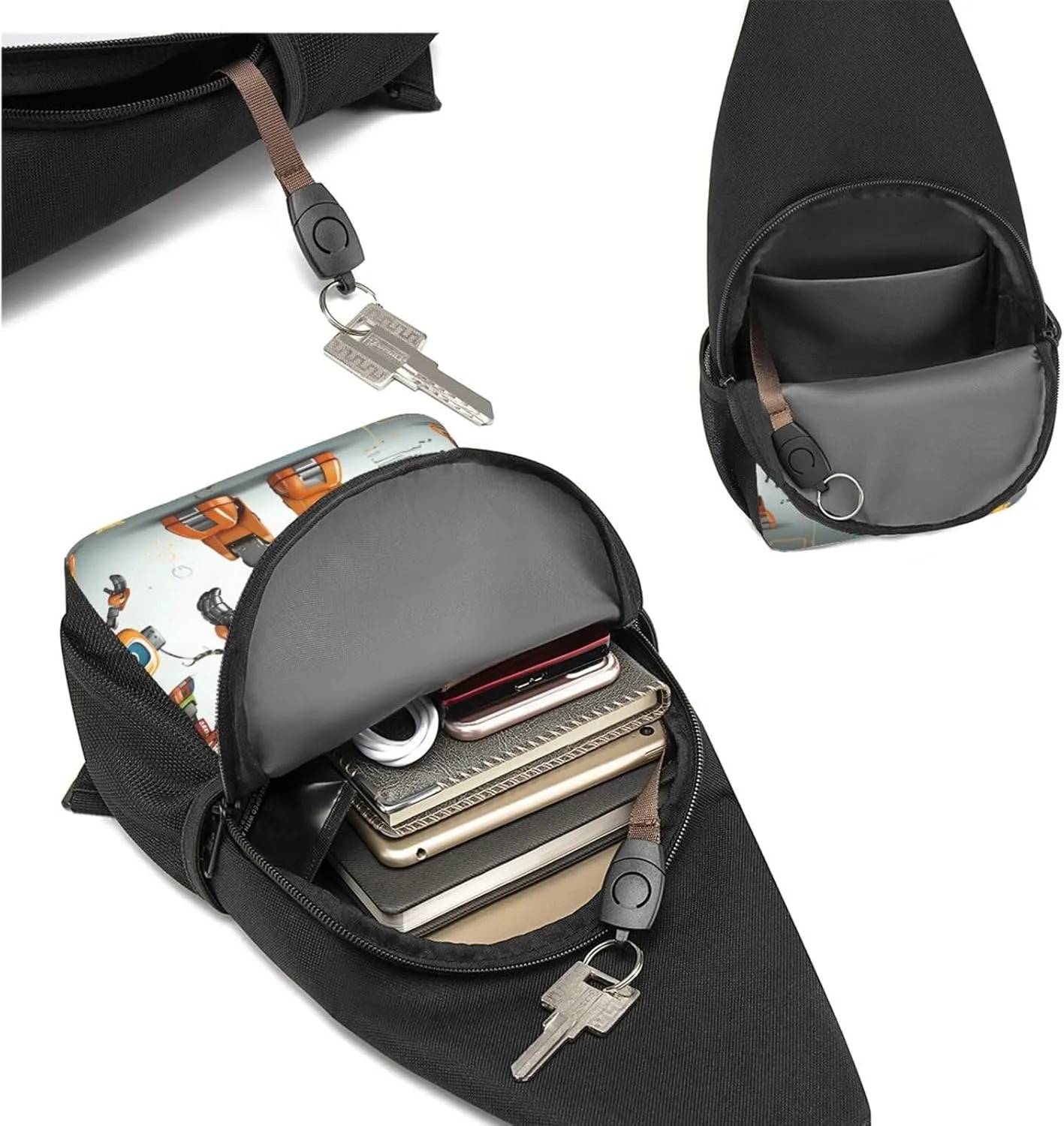 Crossbody Sling Backpack Sling Bag for Men Women Cross Chest Bag Shoulder Bag Cute Cartoon Robots Travel Hiking Daypack