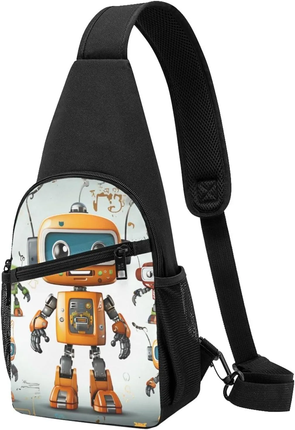 Crossbody Sling Backpack Sling Bag for Men Women Cross Chest Bag Shoulder Bag Cute Cartoon Robots Travel Hiking Daypack
