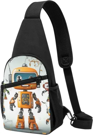 Crossbody Sling Backpack Sling Bag for Men Women Cross Chest Bag Shoulder Bag Cute Cartoon Robots Travel Hiking Daypack