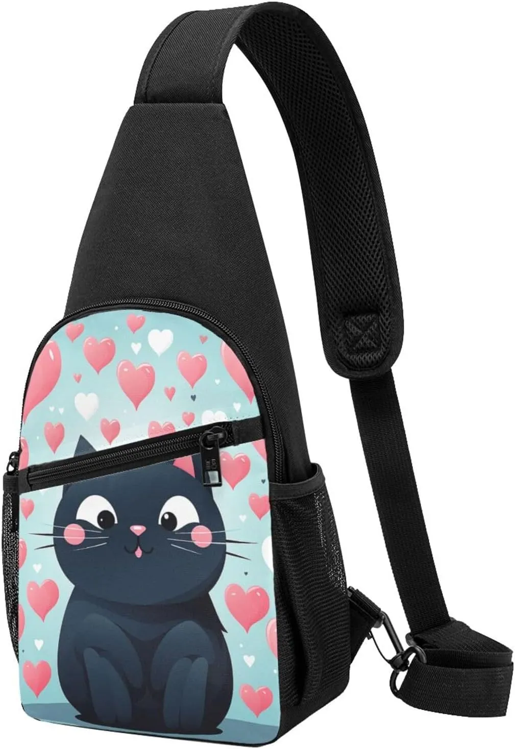 Crossbody Sling Backpack Sling Bag for Men Women Cross Chest Bag Shoulder Bag Cute Heart Cat Travel Hiking Daypack