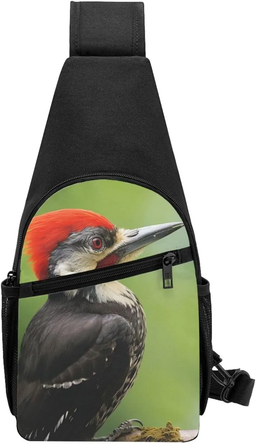 Crossbody Sling Backpack Sling Bag for Men Women Cross Chest Bag Shoulder Bag Cute pileated woodpecker Travel Hiking Daypack