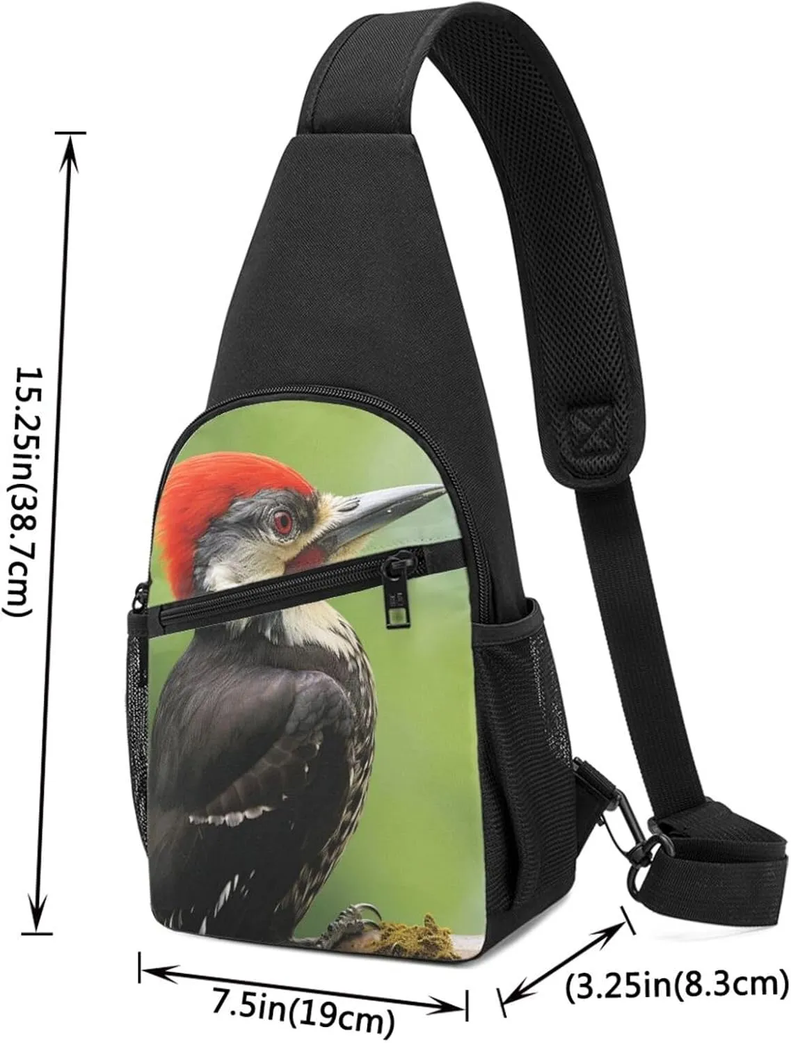 Crossbody Sling Backpack Sling Bag for Men Women Cross Chest Bag Shoulder Bag Cute pileated woodpecker Travel Hiking Daypack