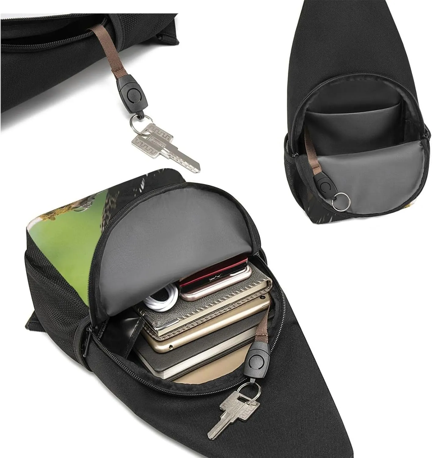 Crossbody Sling Backpack Sling Bag for Men Women Cross Chest Bag Shoulder Bag Cute pileated woodpecker Travel Hiking Daypack