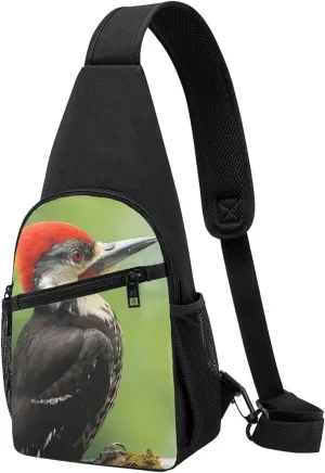 Crossbody Sling Backpack Sling Bag for Men Women Cross Chest Bag Shoulder Bag Cute pileated woodpecker Travel Hiking Daypack
