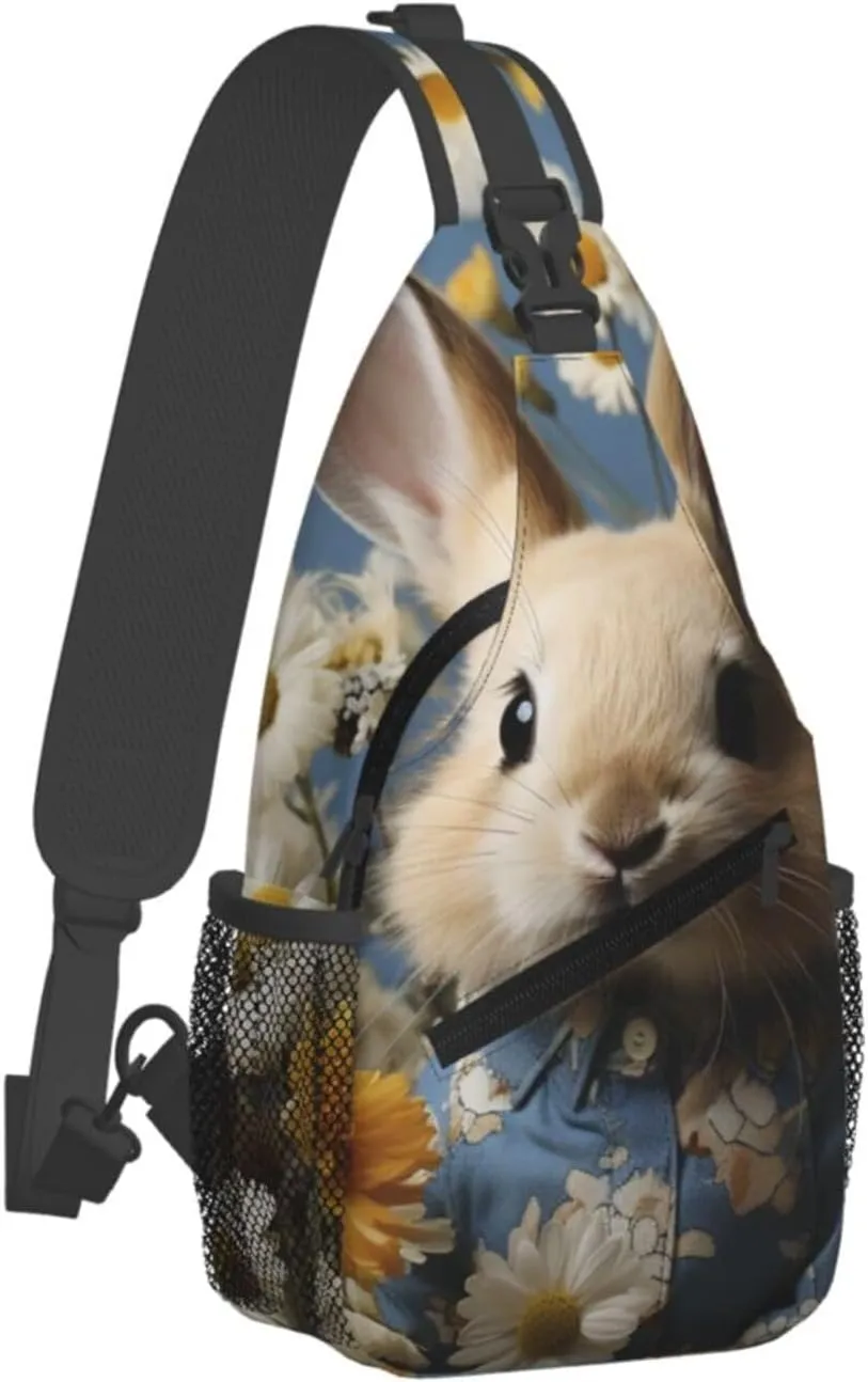 Crossbody Sling Backpack Sling Bag For Men Women Cross Chest Bag Shoulder Bag Daisy And Bunny Travel Hiking Daypack