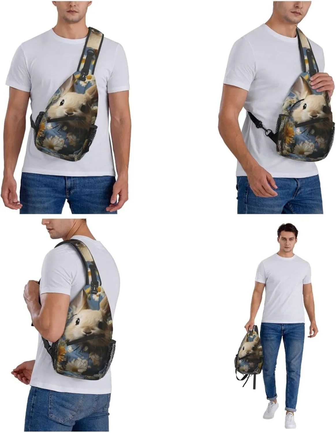 Crossbody Sling Backpack Sling Bag For Men Women Cross Chest Bag Shoulder Bag Daisy And Bunny Travel Hiking Daypack