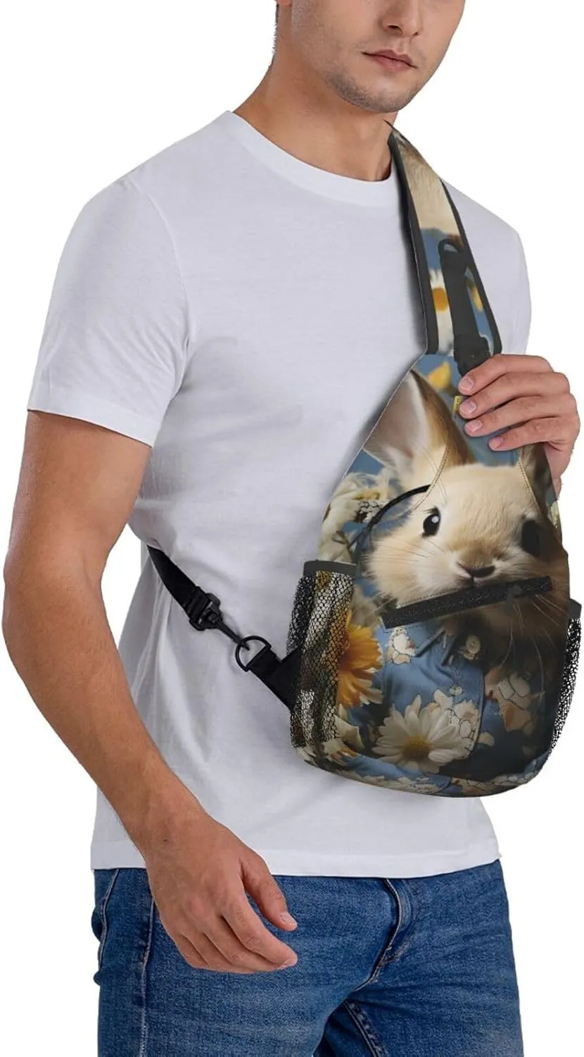 Crossbody Sling Backpack Sling Bag For Men Women Cross Chest Bag Shoulder Bag Daisy And Bunny Travel Hiking Daypack