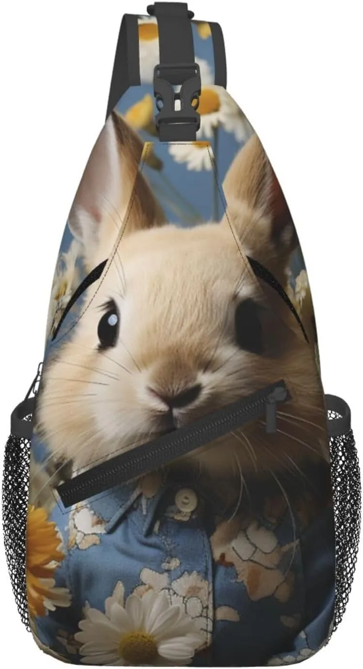Crossbody Sling Backpack Sling Bag For Men Women Cross Chest Bag Shoulder Bag Daisy And Bunny Travel Hiking Daypack