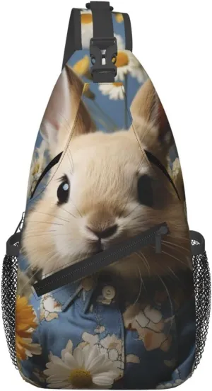 Crossbody Sling Backpack Sling Bag For Men Women Cross Chest Bag Shoulder Bag Daisy And Bunny Travel Hiking Daypack