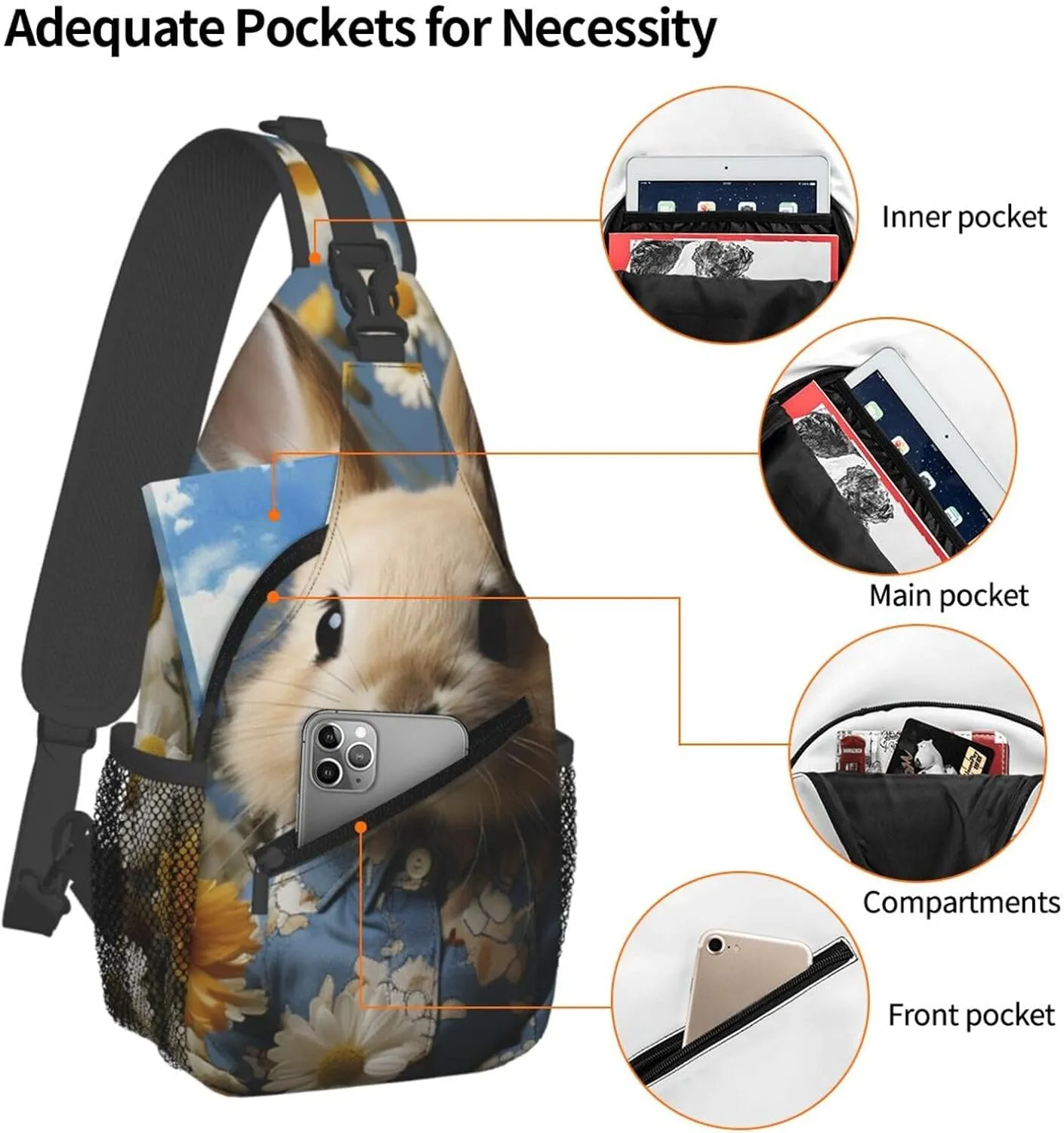 Crossbody Sling Backpack Sling Bag For Men Women Cross Chest Bag Shoulder Bag Daisy And Bunny Travel Hiking Daypack