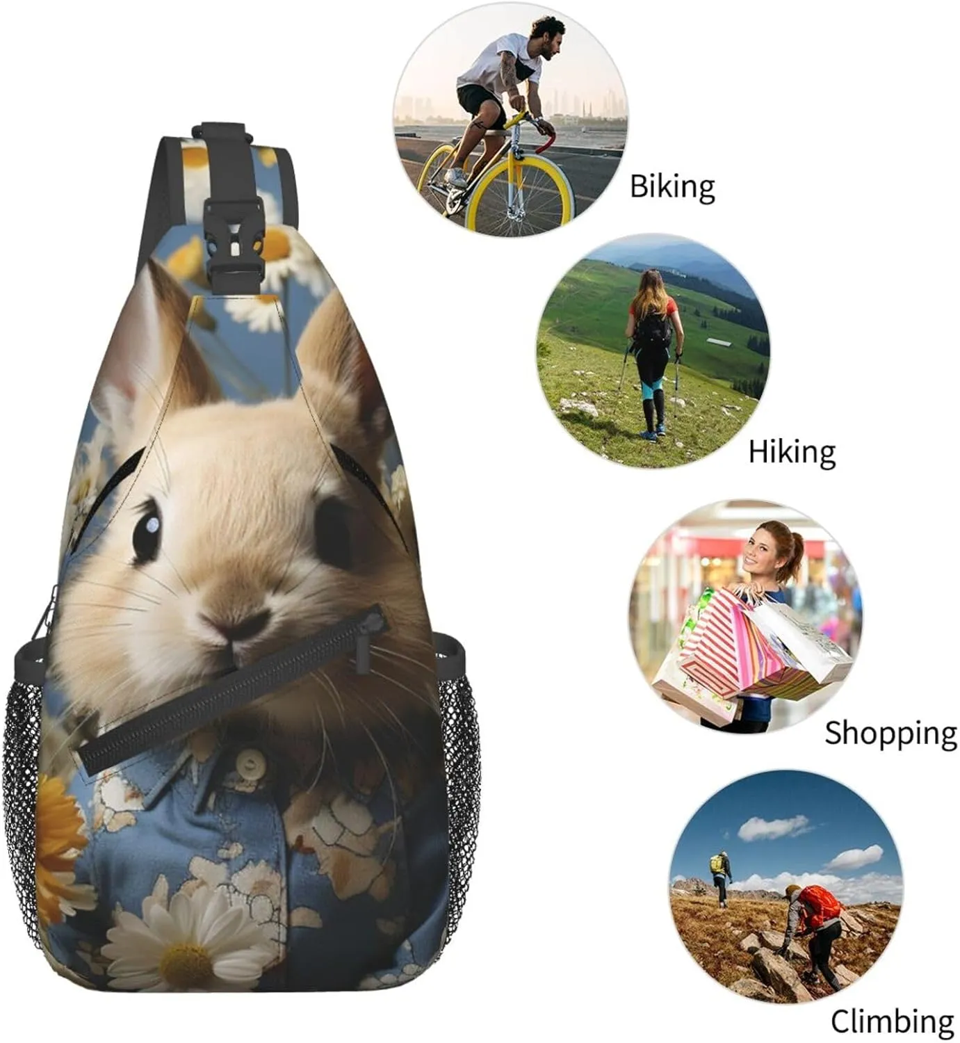 Crossbody Sling Backpack Sling Bag For Men Women Cross Chest Bag Shoulder Bag Daisy And Bunny Travel Hiking Daypack