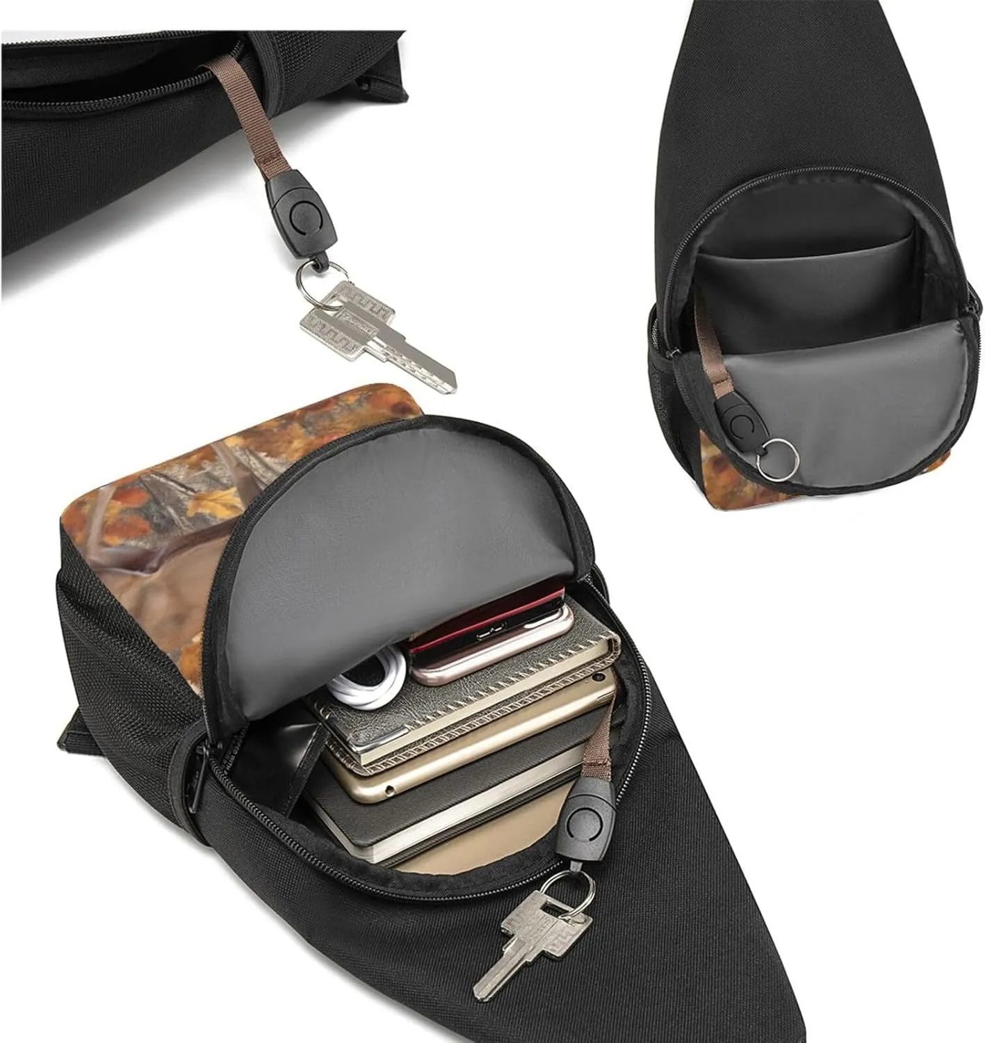 Crossbody Sling Backpack Sling Bag for Men Women Cross Chest Bag Shoulder Bag Deer and acorns with autumn Travel Hiking Daypack