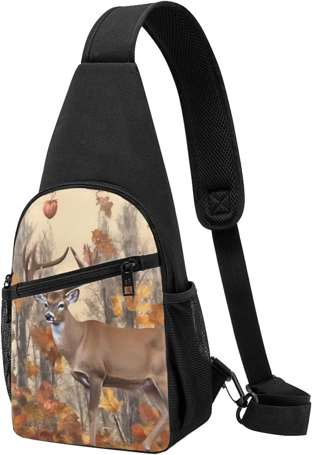 Crossbody Sling Backpack Sling Bag for Men Women Cross Chest Bag Shoulder Bag Deer and acorns with autumn Travel Hiking Daypack