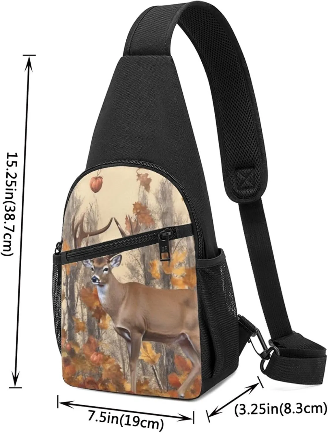 Crossbody Sling Backpack Sling Bag for Men Women Cross Chest Bag Shoulder Bag Deer and acorns with autumn Travel Hiking Daypack