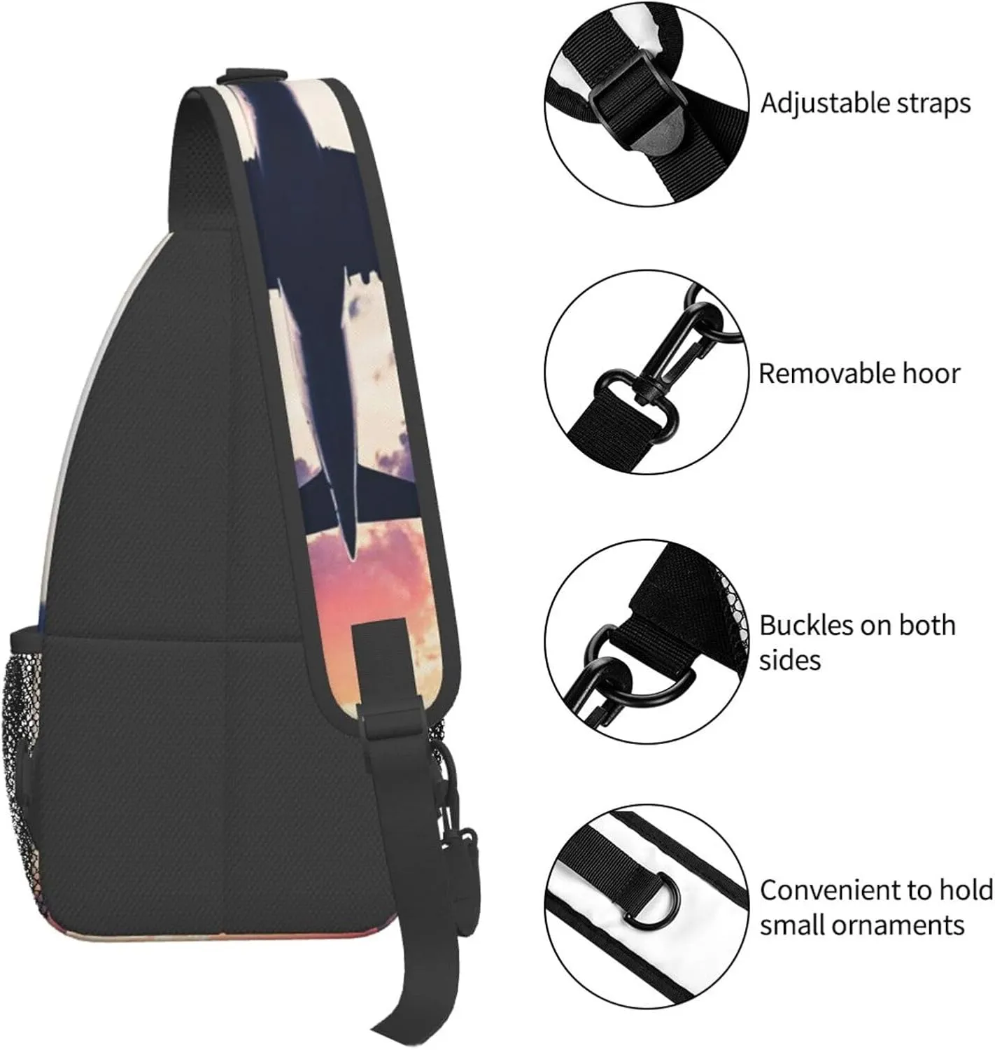 Crossbody Sling Bag for Men Women, Aviation Airplane Sunset Sling Backpack Shoulder Chest Bag, Anti Theft Travel Hiking Daypacks