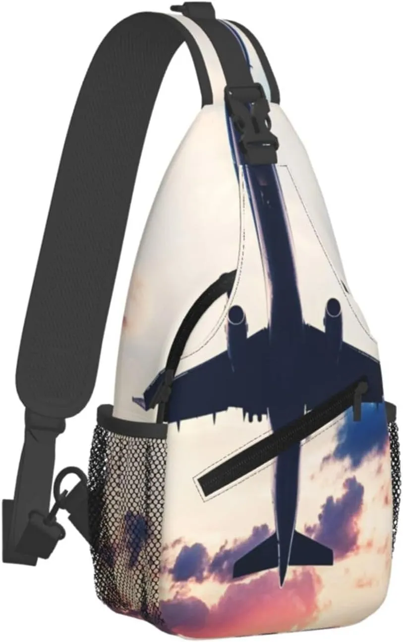 Crossbody Sling Bag for Men Women, Aviation Airplane Sunset Sling Backpack Shoulder Chest Bag, Anti Theft Travel Hiking Daypacks
