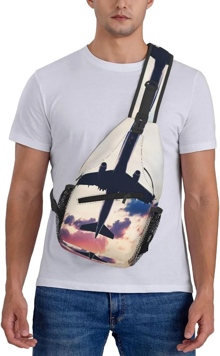Crossbody Sling Bag for Men Women, Aviation Airplane Sunset Sling Backpack Shoulder Chest Bag, Anti Theft Travel Hiking Daypacks