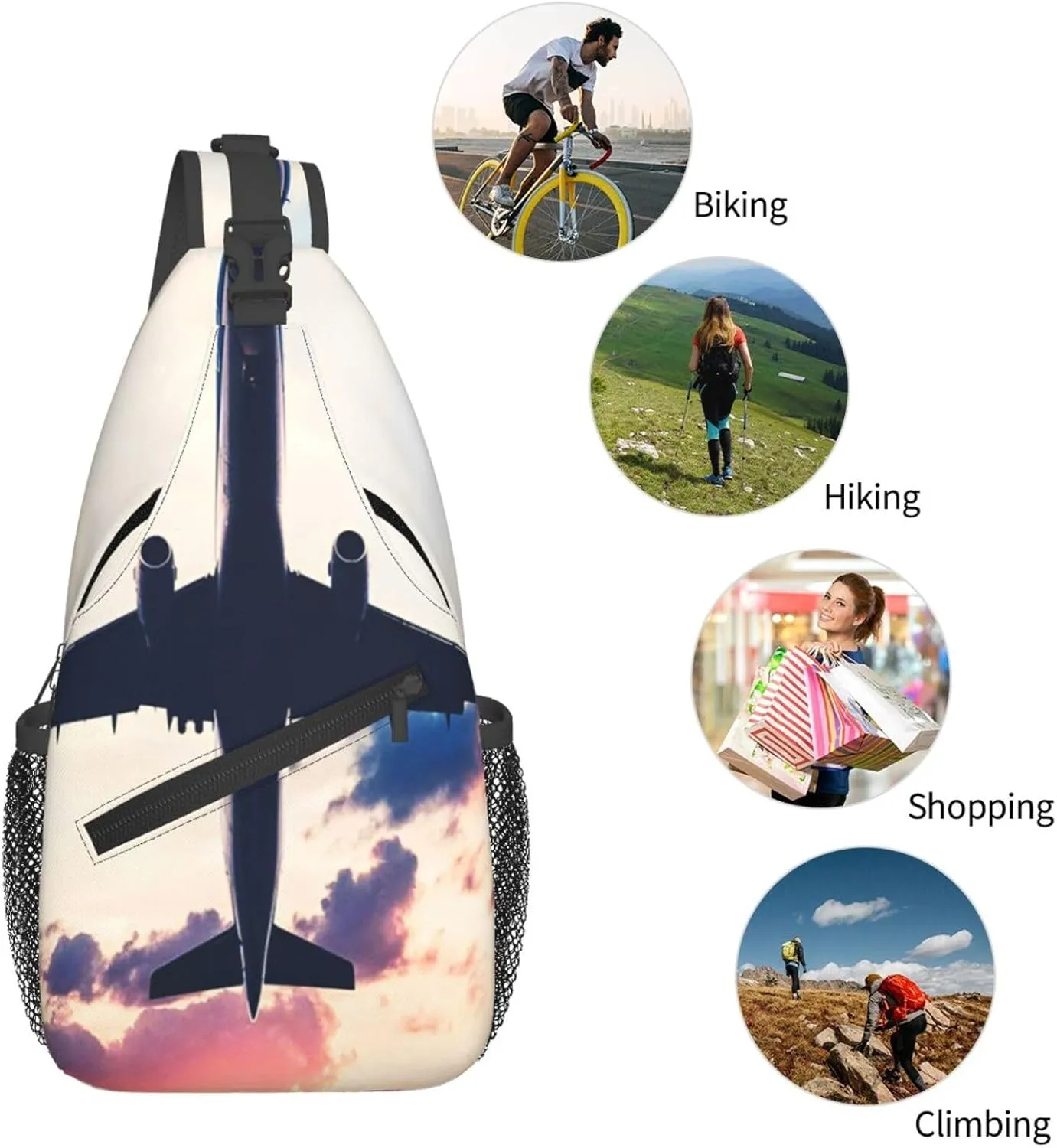 Crossbody Sling Bag for Men Women, Aviation Airplane Sunset Sling Backpack Shoulder Chest Bag, Anti Theft Travel Hiking Daypacks