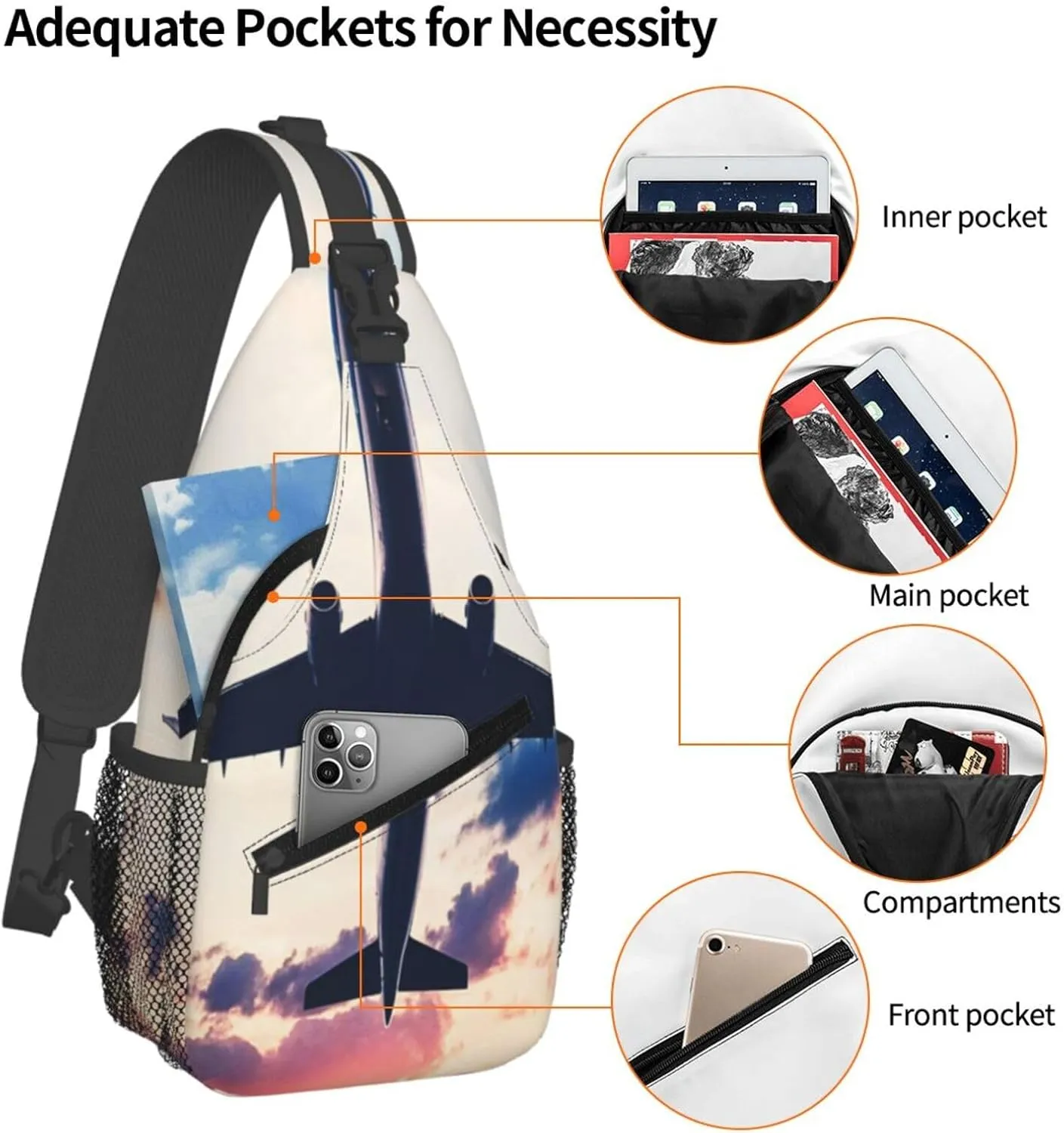 Crossbody Sling Bag for Men Women, Aviation Airplane Sunset Sling Backpack Shoulder Chest Bag, Anti Theft Travel Hiking Daypacks