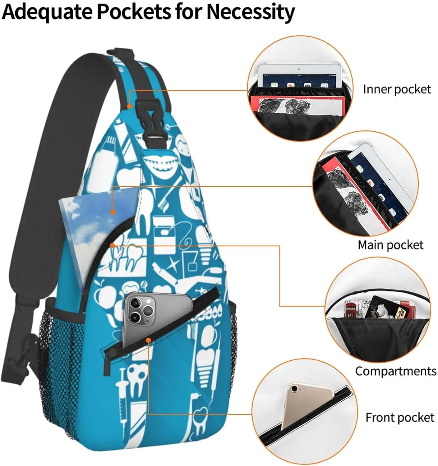 Crossbody Sling Bag for Men Women, Dental Care Tooth Sling Backpack Shoulder Chest Bag, Anti Theft Travel Hiking Daypacks