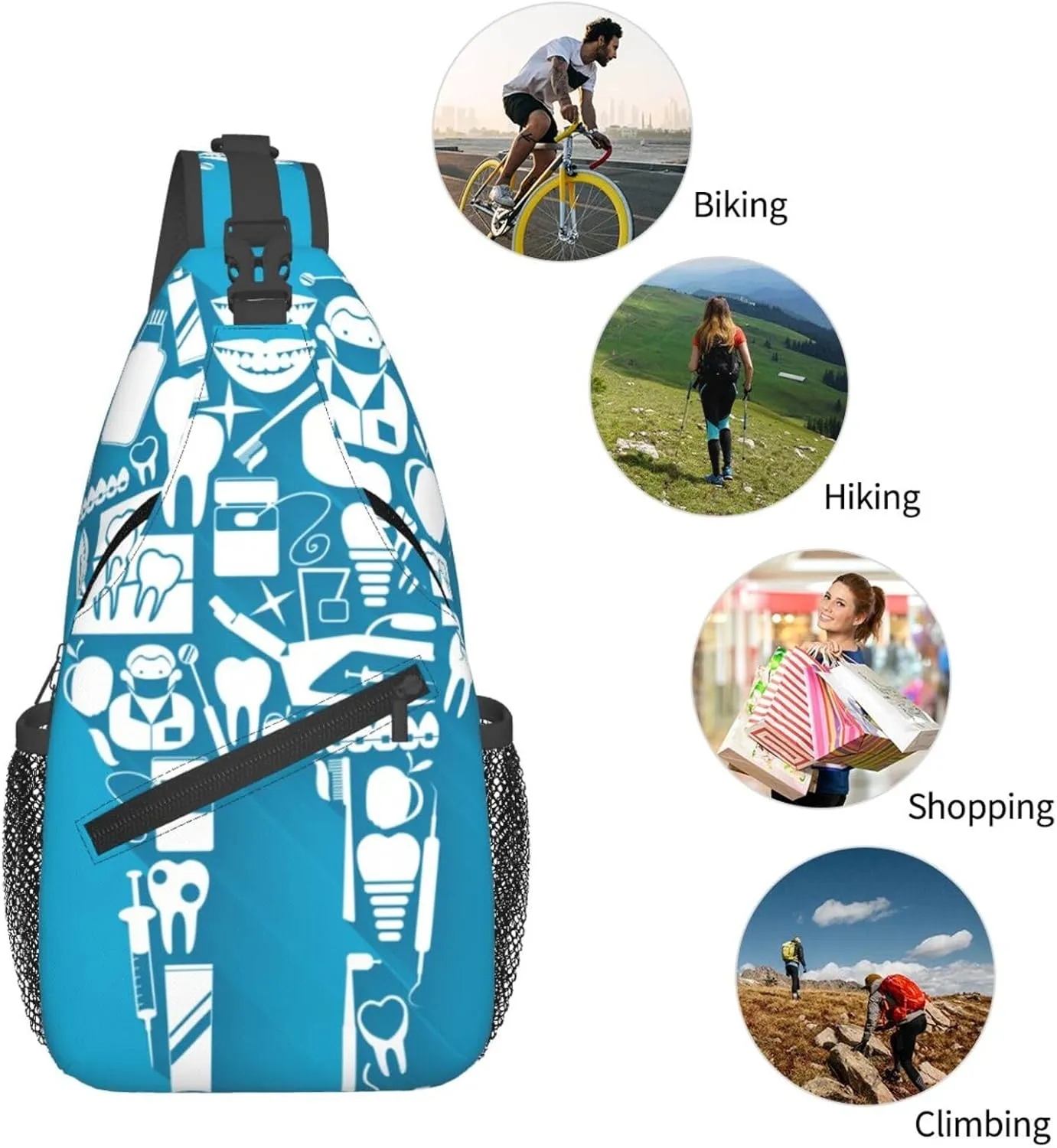Crossbody Sling Bag for Men Women, Dental Care Tooth Sling Backpack Shoulder Chest Bag, Anti Theft Travel Hiking Daypacks