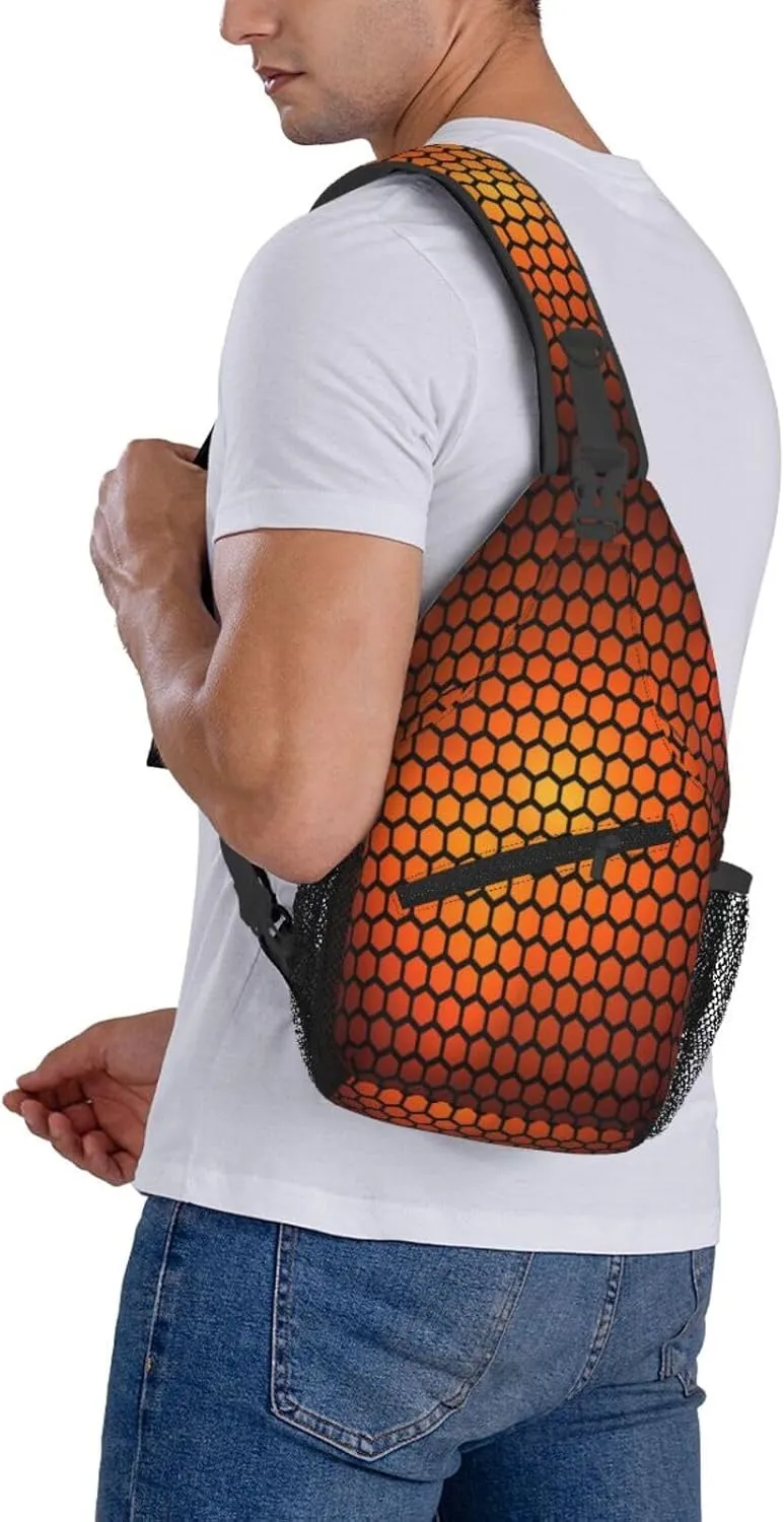 Crossbody Sling Bag for Men Women, Hexagonal Orange Sling Backpack Shoulder Chest Bag, Anti Theft Travel Hiking Daypacks